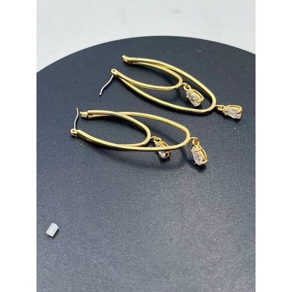 J. Crew Gold Plated Double Hoop Crystal Earrings New - Picture 9 of 13